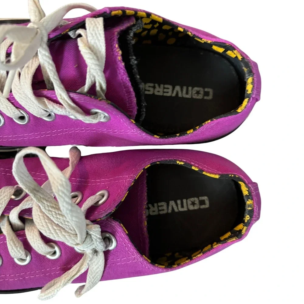 Converse All Star Sneakers Women's Sz 8 Purple Double Tongue Cheetah Print - Picture 2 of 8